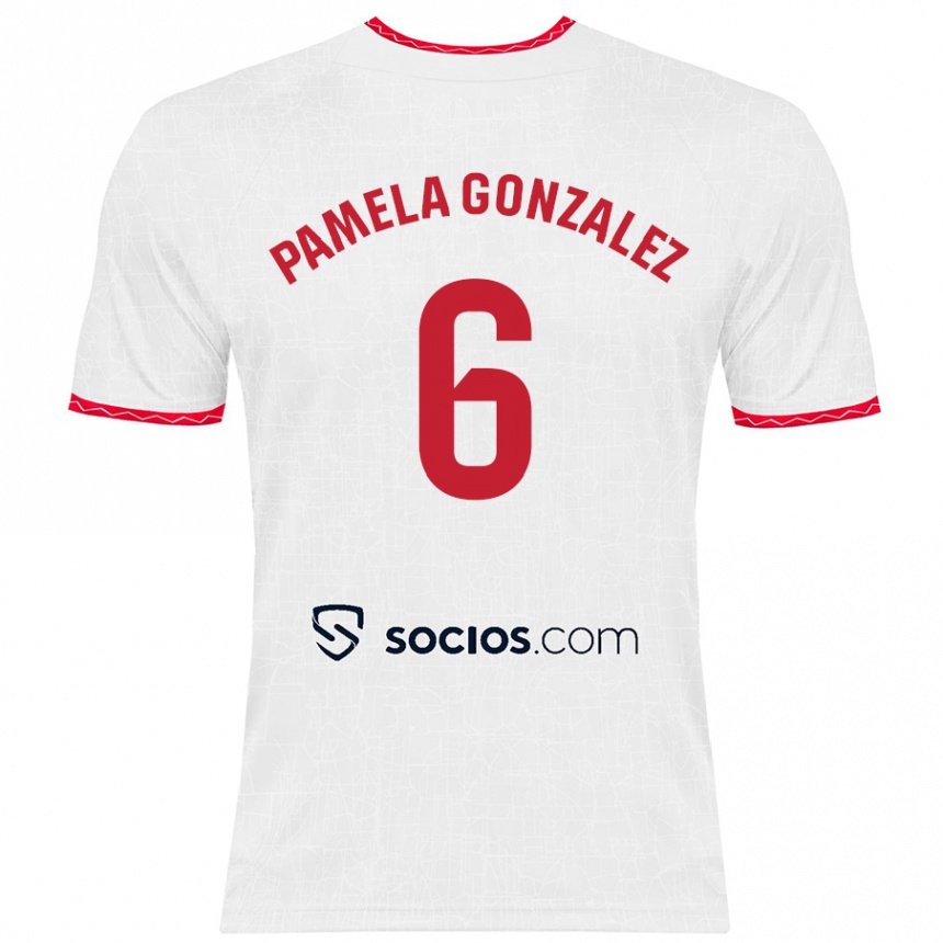 Kids Football Cinthia Pamela González Medina #6 White Red Home Jersey 2024/25 T-Shirt Canada