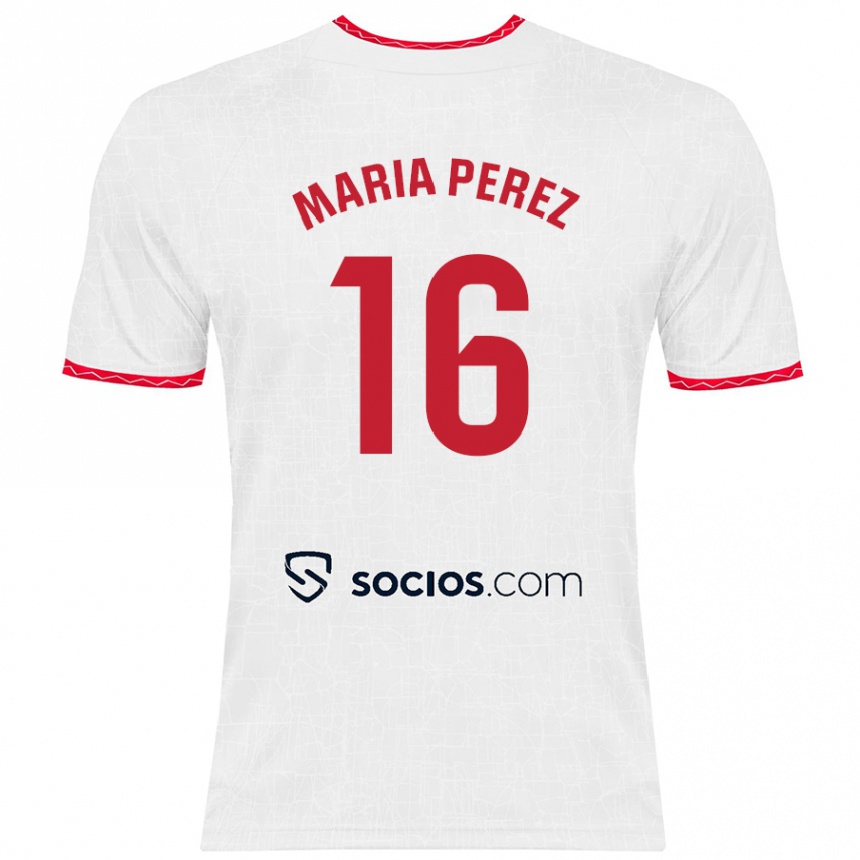 Kids Football María Pérez Rabaza #16 White Red Home Jersey 2024/25 T-Shirt Canada