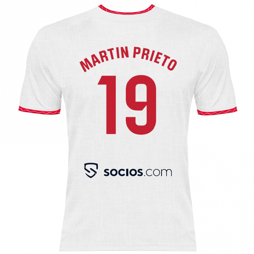 Kids Football Cristina Martín-Prieto Gutiérrez #19 White Red Home Jersey 2024/25 T-Shirt Canada