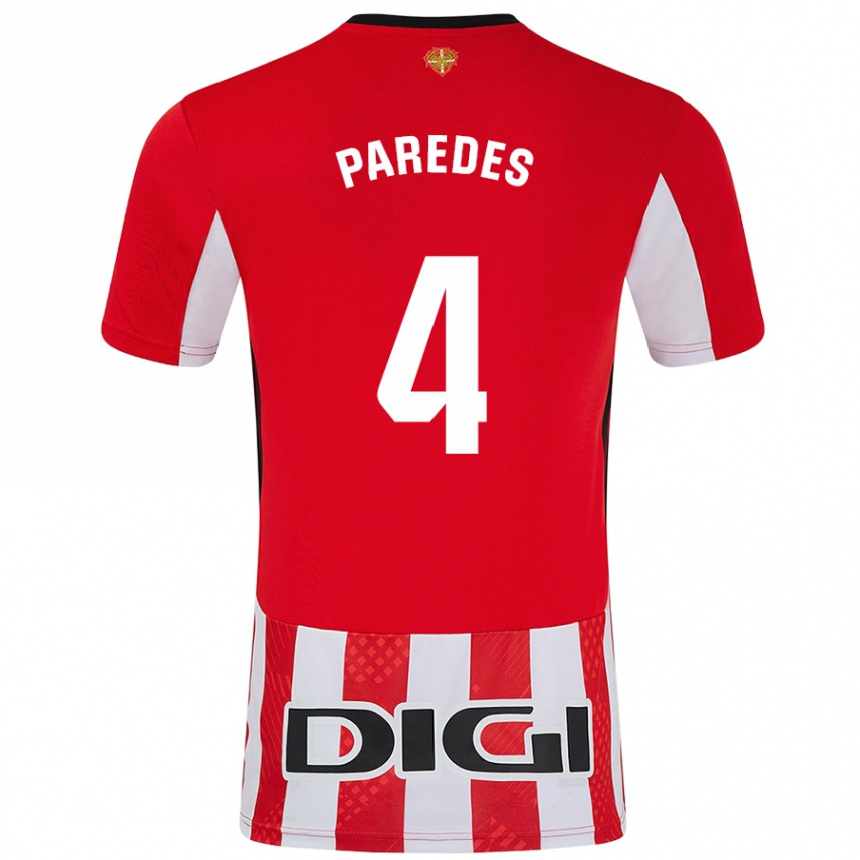 Enfant Football Maillot Aitor Paredes #4 Rouge Blanc Tenues Domicile 2024/25 Canada