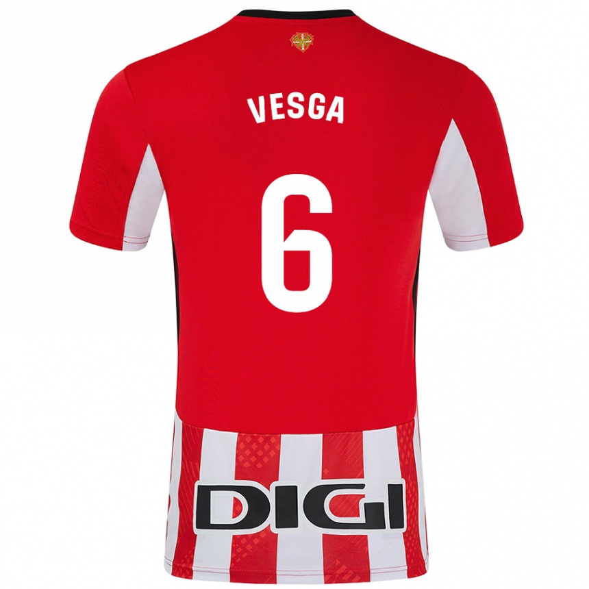 Kids Football Mikel Vesga #6 Red White Home Jersey 2024/25 T-Shirt Canada