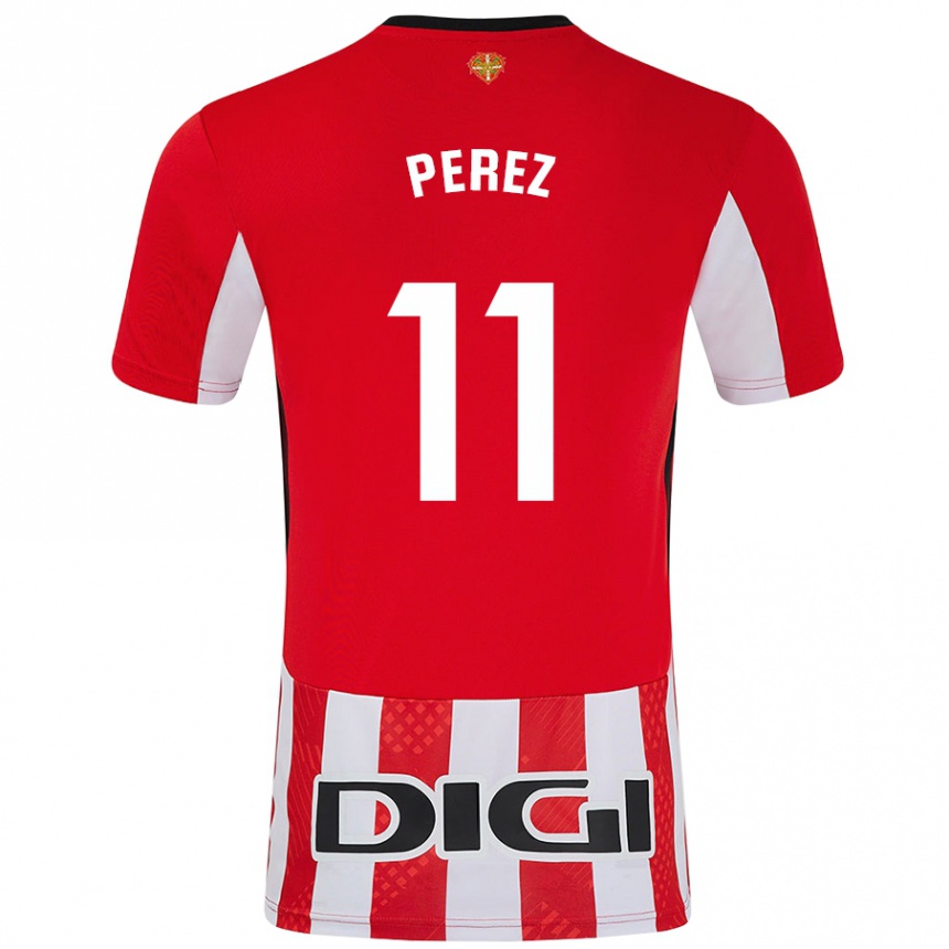 Kids Football Adrián Pérez #11 Red White Home Jersey 2024/25 T-Shirt Canada