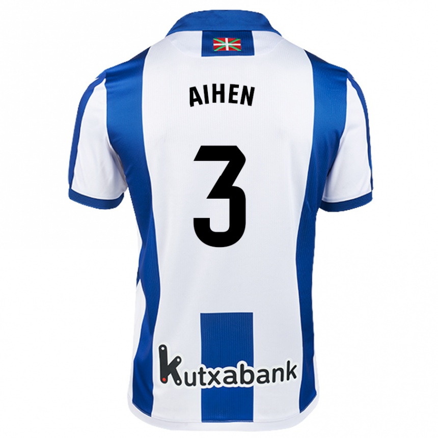 Kids Football Aihen Muñoz #3 White Blue Home Jersey 2024/25 T-Shirt Canada