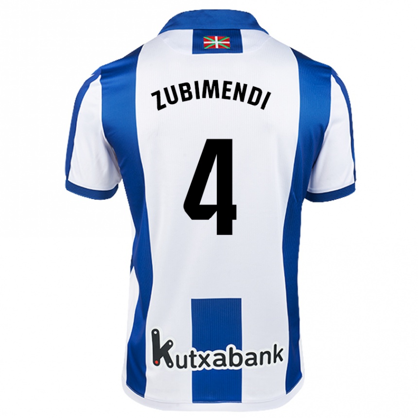 Enfant Football Maillot Martín Zubimendi #4 Blanc Bleu Tenues Domicile 2024/25 Canada