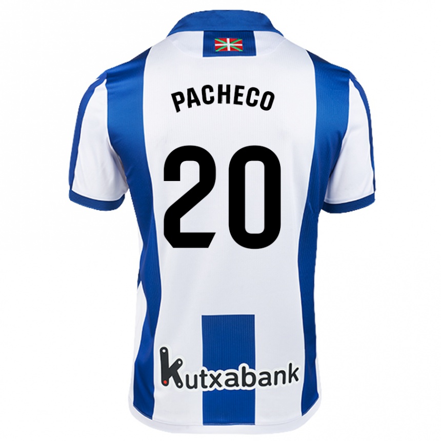 Kids Football Jon Pacheco #20 White Blue Home Jersey 2024/25 T-Shirt Canada