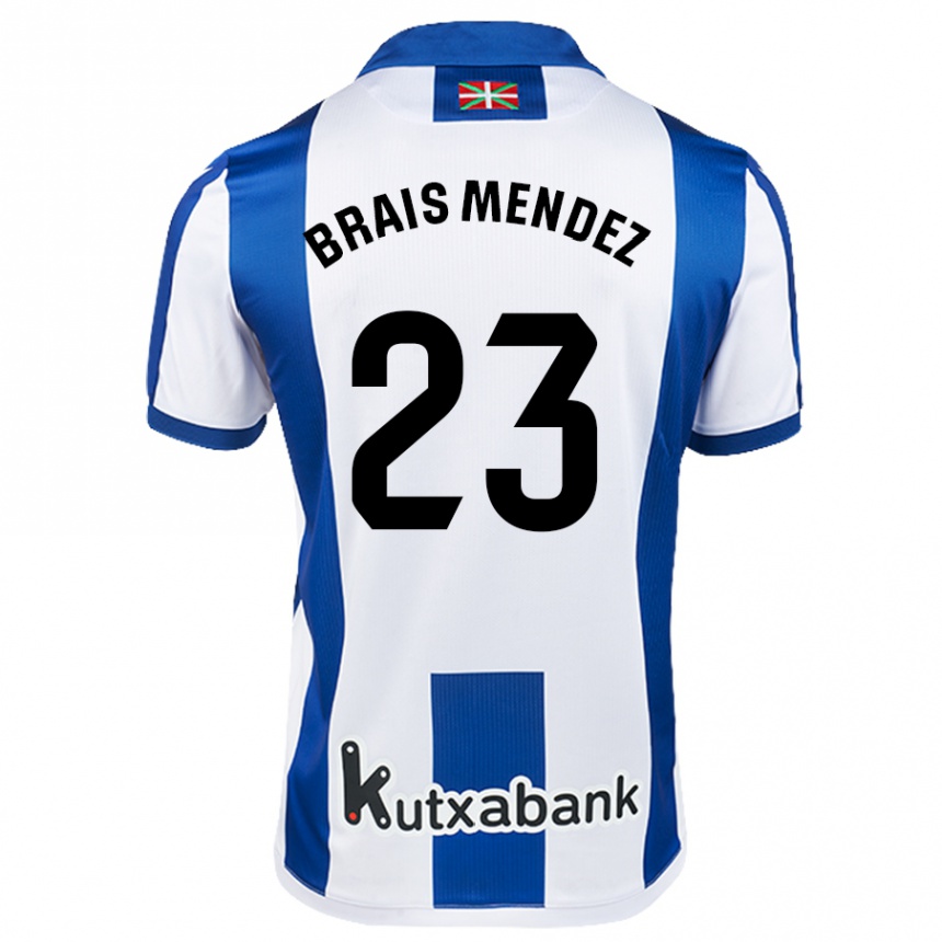 Enfant Football Maillot Brais Méndez #23 Blanc Bleu Tenues Domicile 2024/25 Canada