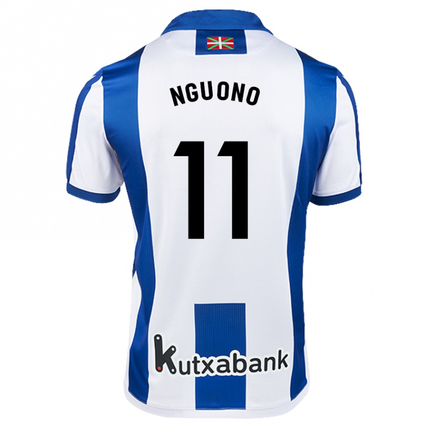 Kids Football Job Nguono #11 White Blue Home Jersey 2024/25 T-Shirt Canada