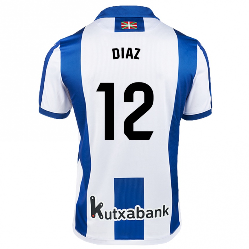 Enfant Football Maillot Ekain Díaz #12 Blanc Bleu Tenues Domicile 2024/25 Canada