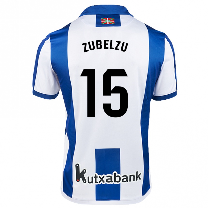 Kids Football Julen Zubelzu #15 White Blue Home Jersey 2024/25 T-Shirt Canada