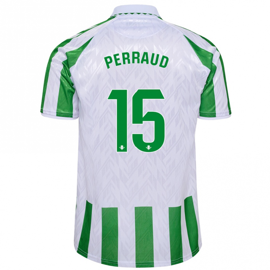 Kids Football Romain Perraud #15 Green White Stripes Home Jersey 2024/25 T-Shirt Canada