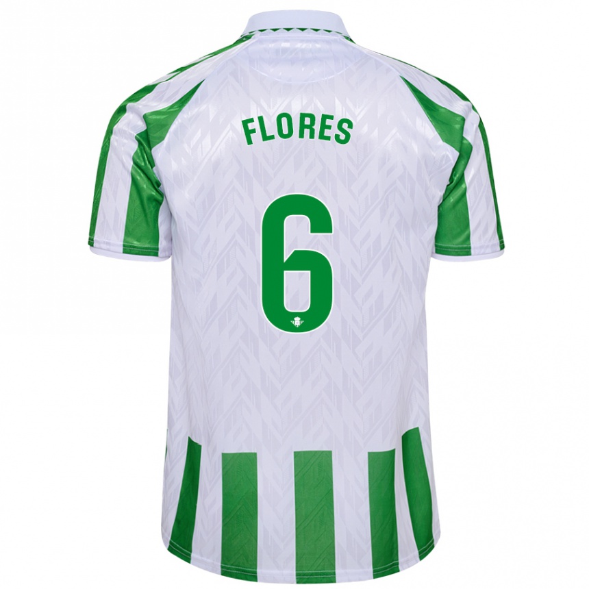 Kids Football Mateo Flores #6 Green White Stripes Home Jersey 2024/25 T-Shirt Canada