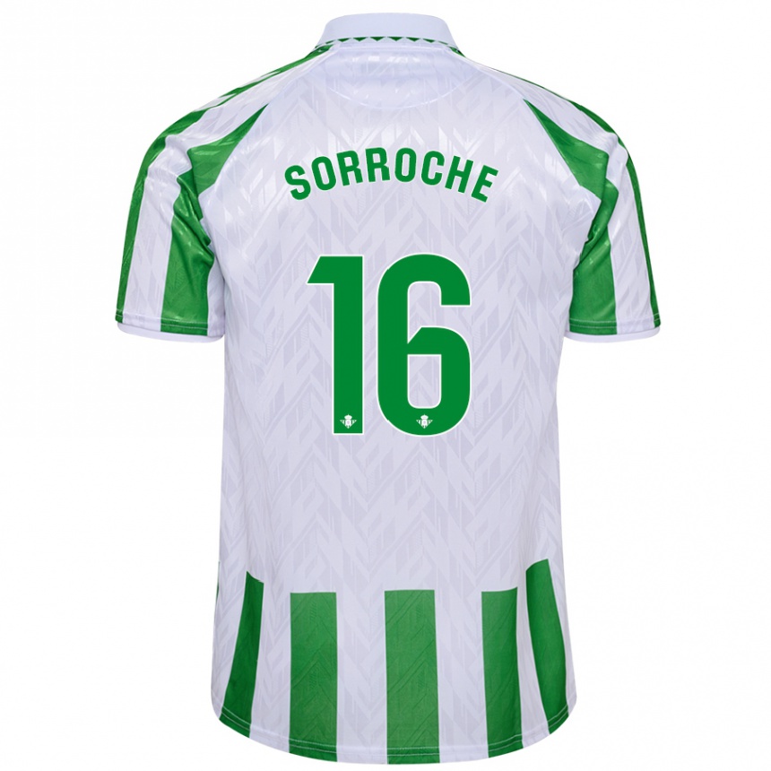 Kids Football Ginés Sorroche #16 Green White Stripes Home Jersey 2024/25 T-Shirt Canada