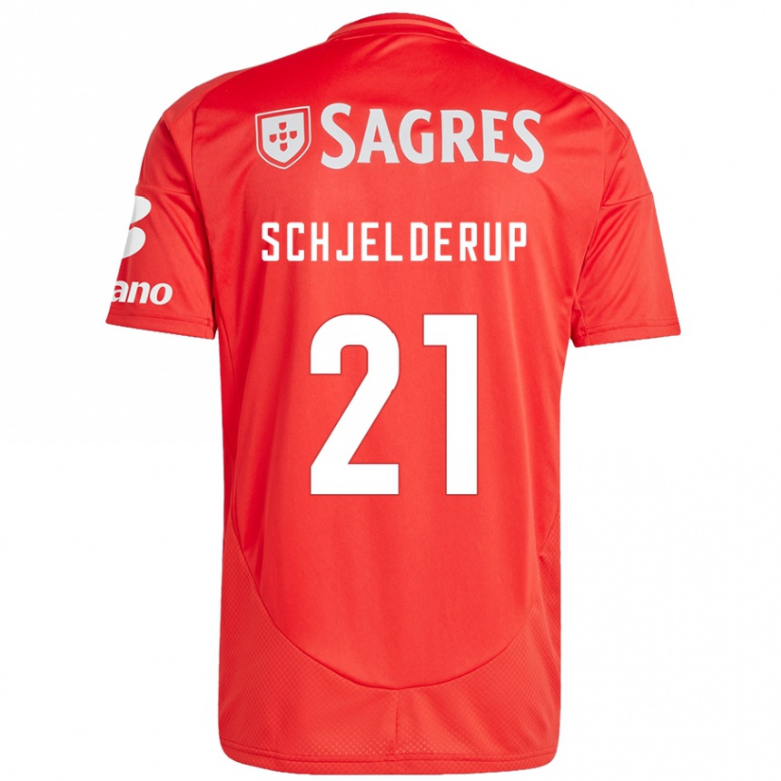 Kids Football Andreas Schjelderup #21 Red White Home Jersey 2024/25 T-Shirt Canada