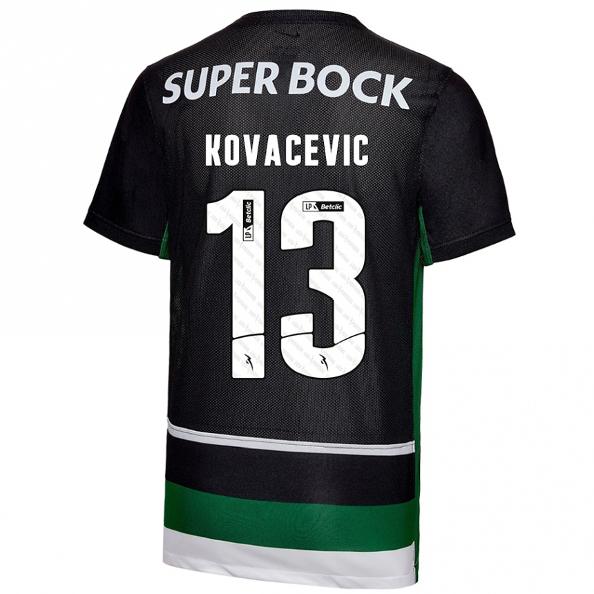 Kids Football Vladan Kovacevic #13 Black White Green Home Jersey 2024/25 T-Shirt Canada