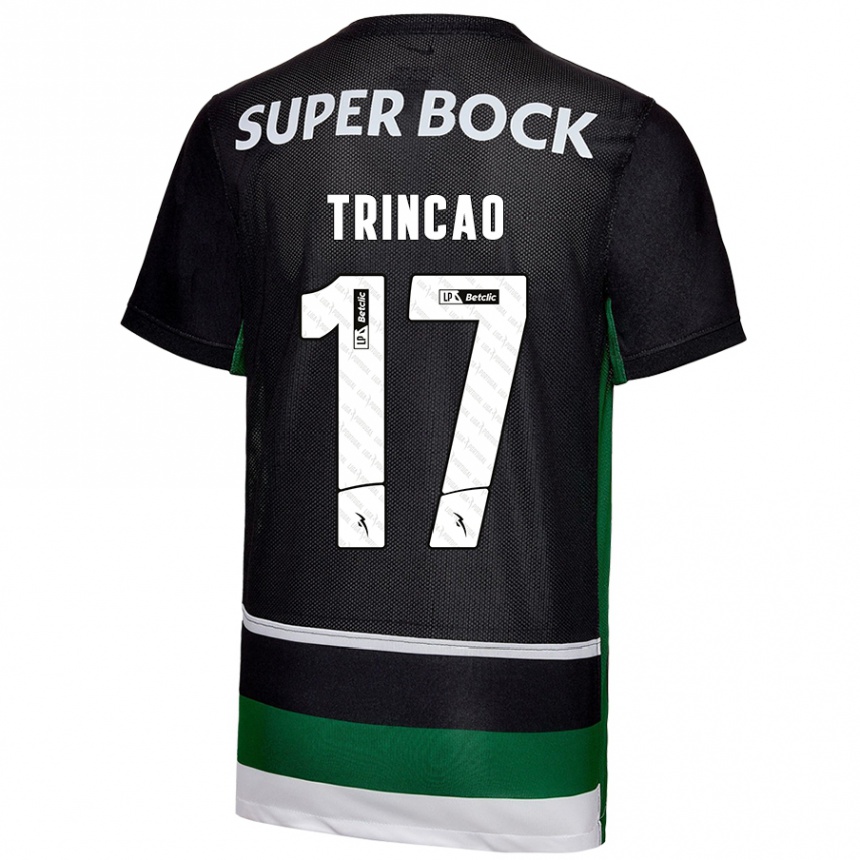 Kids Football Trincão #17 Black White Green Home Jersey 2024/25 T-Shirt Canada