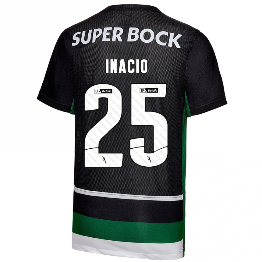 Kids Football Gonçalo Inácio #25 Black White Green Home Jersey 2024/25 T-Shirt Canada