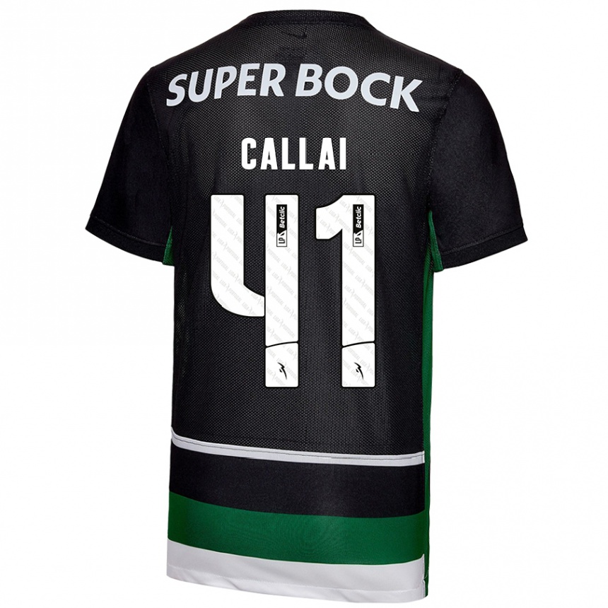 Kids Football Diego Callai #41 Black White Green Home Jersey 2024/25 T-Shirt Canada