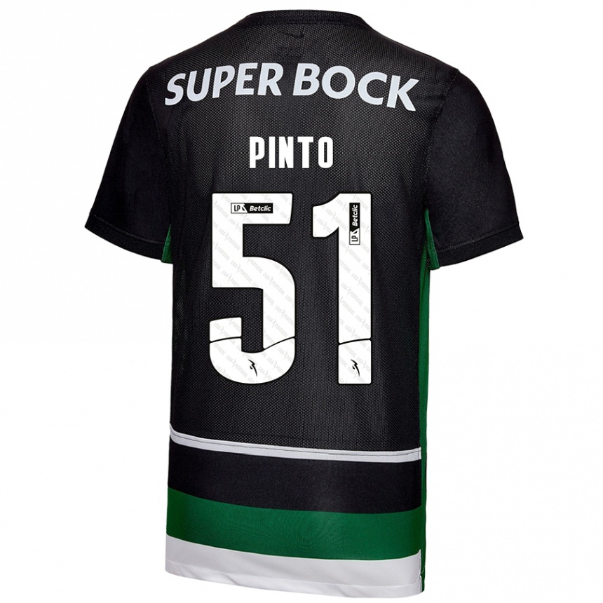 Kids Football Diogo Pinto #51 Black White Green Home Jersey 2024/25 T-Shirt Canada