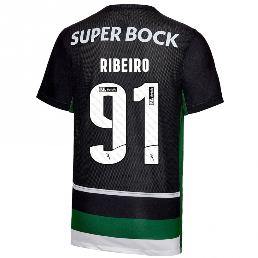 Kids Football Rodrigo Ribeiro #91 Black White Green Home Jersey 2024/25 T-Shirt Canada