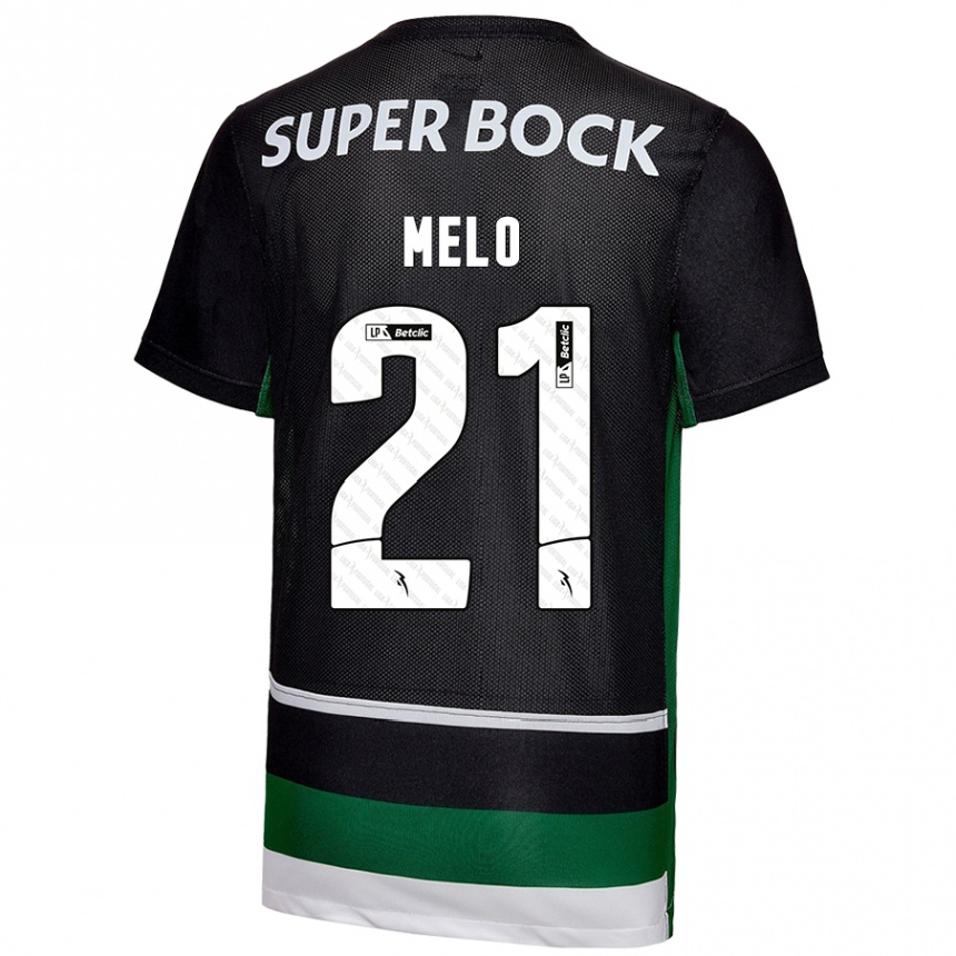 Kids Football Gabriel Melo #21 Black White Green Home Jersey 2024/25 T-Shirt Canada