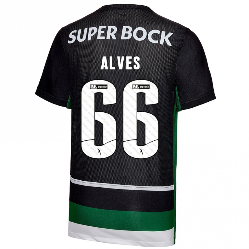 Kids Football Miguel Alves #66 Black White Green Home Jersey 2024/25 T-Shirt Canada