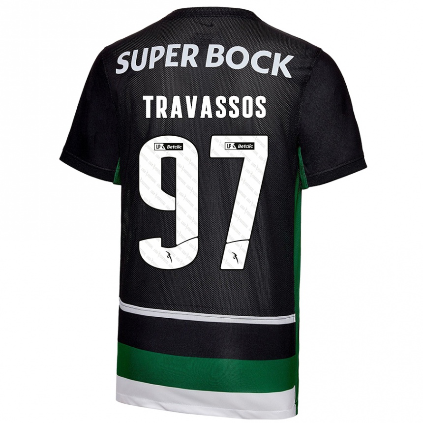 Kids Football Travassos #97 Black White Green Home Jersey 2024/25 T-Shirt Canada