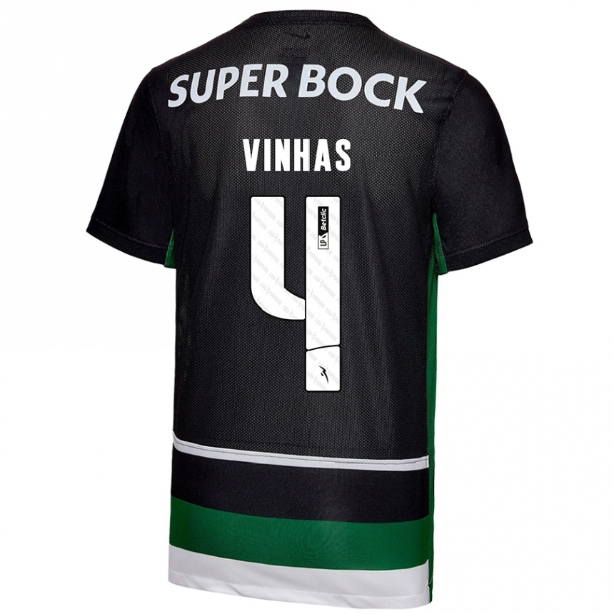 Kids Football Gabriela Vinhas #4 Black White Green Home Jersey 2024/25 T-Shirt Canada