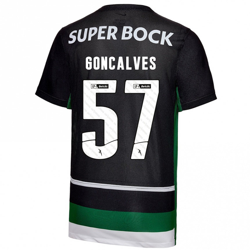 Kids Football Inês Gonçalves #57 Black White Green Home Jersey 2024/25 T-Shirt Canada