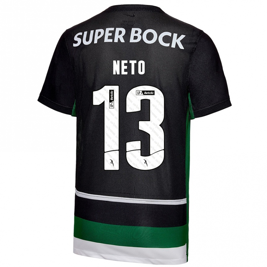 Kids Football Luís Neto #13 Black White Green Home Jersey 2024/25 T-Shirt Canada