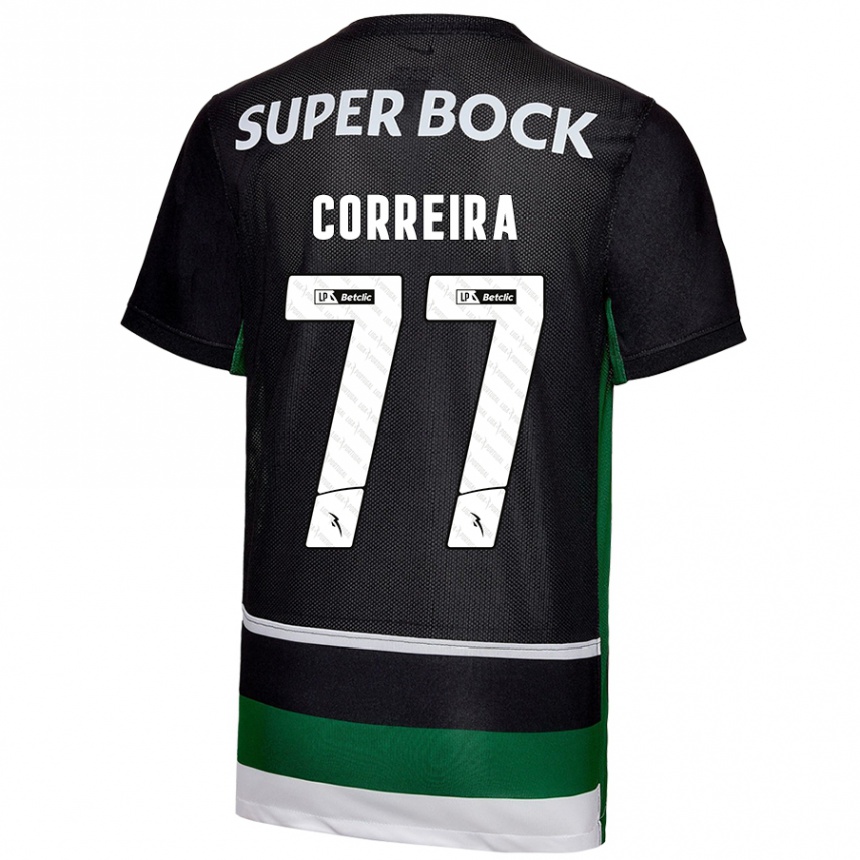 Kids Football Alicia Figueiredo Lima Correia #77 Black White Green Home Jersey 2024/25 T-Shirt Canada