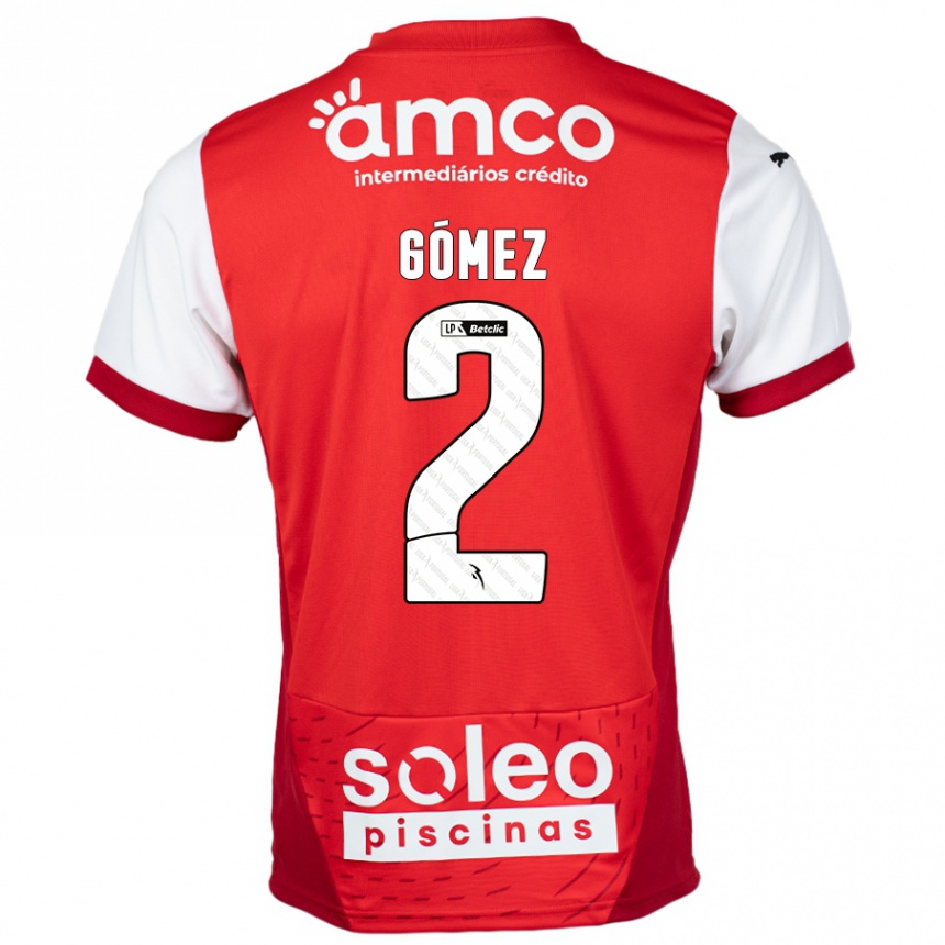 Kids Football Víctor Gómez #2 Red White Home Jersey 2024/25 T-Shirt Canada