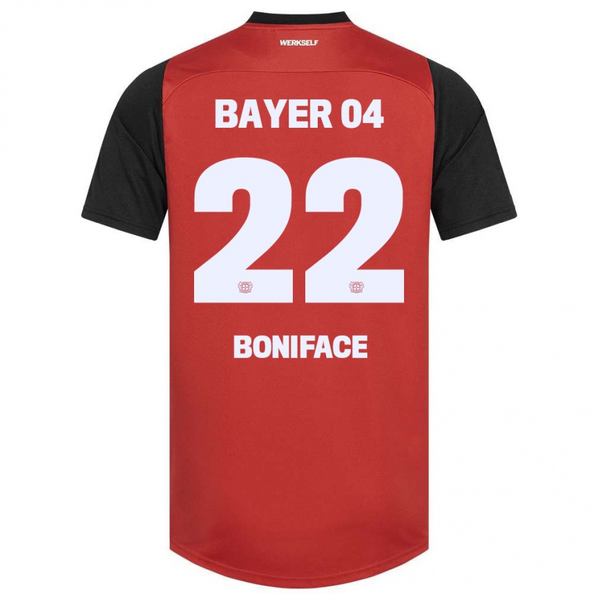 Kids Football Victor Boniface #22 Red Black Home Jersey 2024/25 T-Shirt Canada