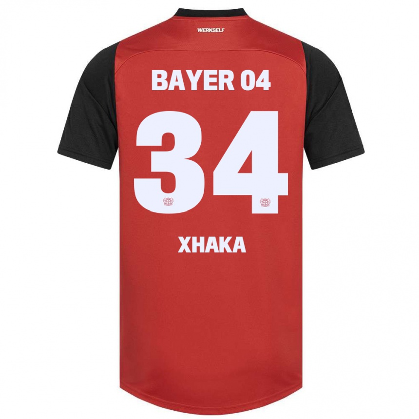 Kids Football Granit Xhaka #34 Red Black Home Jersey 2024/25 T-Shirt Canada