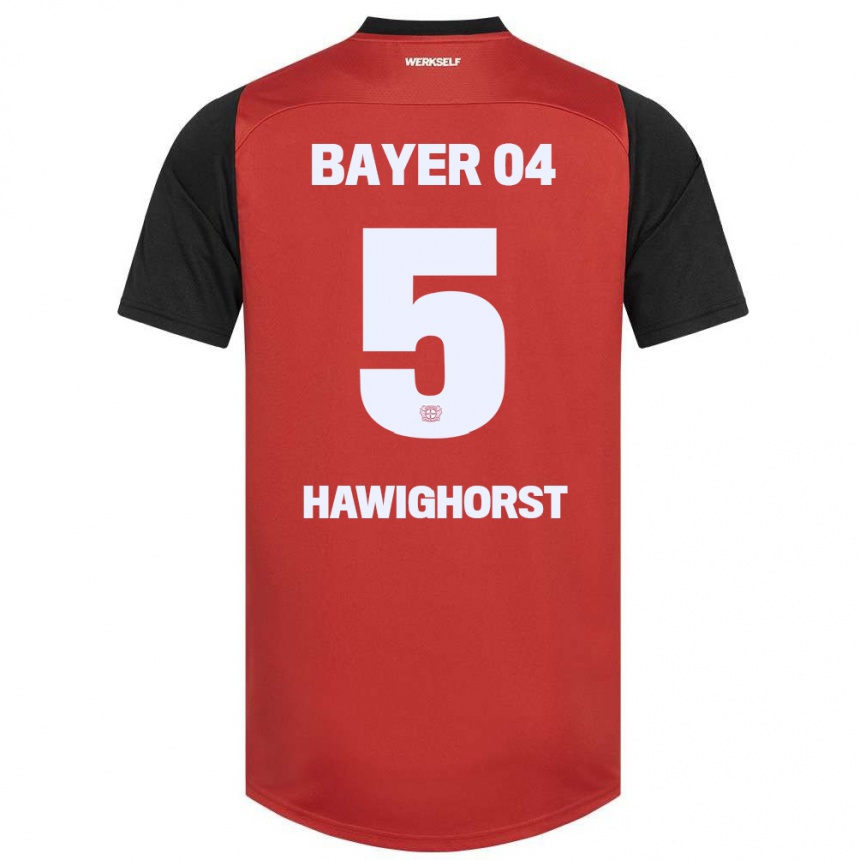 Kids Football Ben Hawighorst #5 Red Black Home Jersey 2024/25 T-Shirt Canada