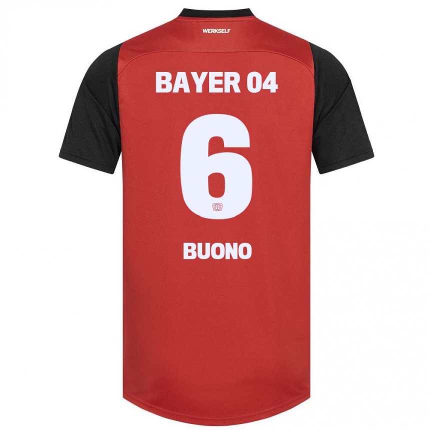 Kids Football Francesco Buono #6 Red Black Home Jersey 2024/25 T-Shirt Canada