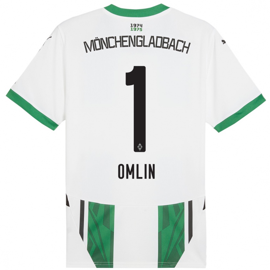 Kids Football Jonas Omlin #1 White Green Home Jersey 2024/25 T-Shirt Canada