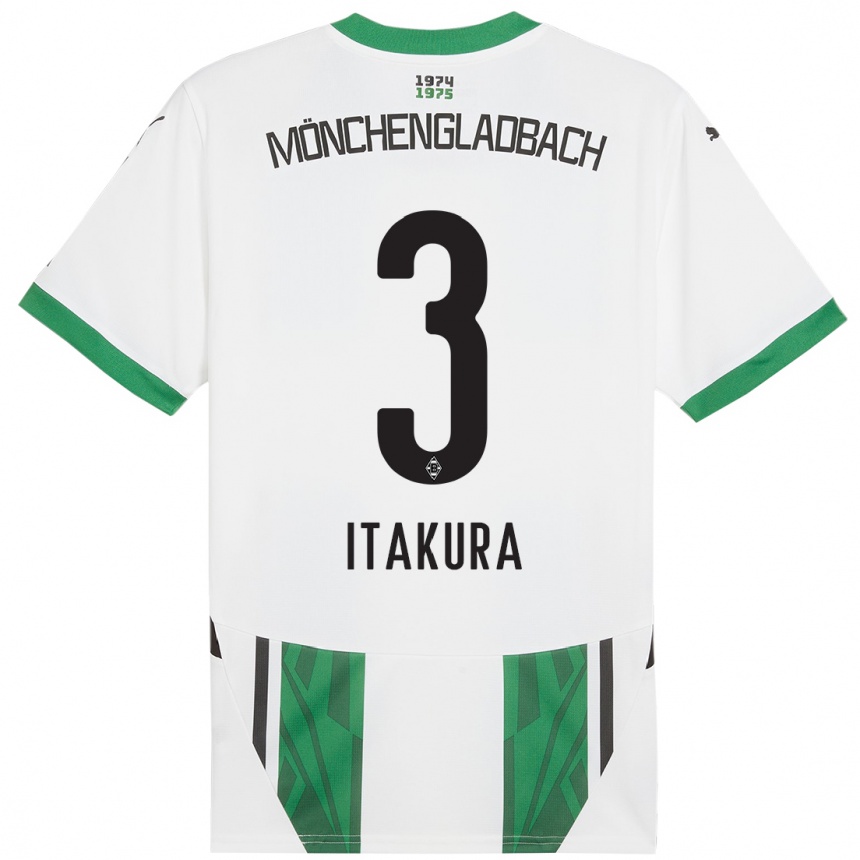 Kids Football Ko Itakura #3 White Green Home Jersey 2024/25 T-Shirt Canada