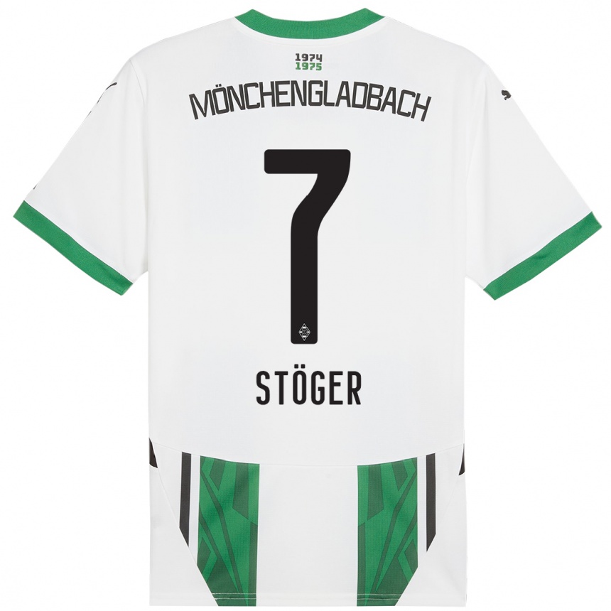 Kids Football Kevin Stöger #7 White Green Home Jersey 2024/25 T-Shirt Canada