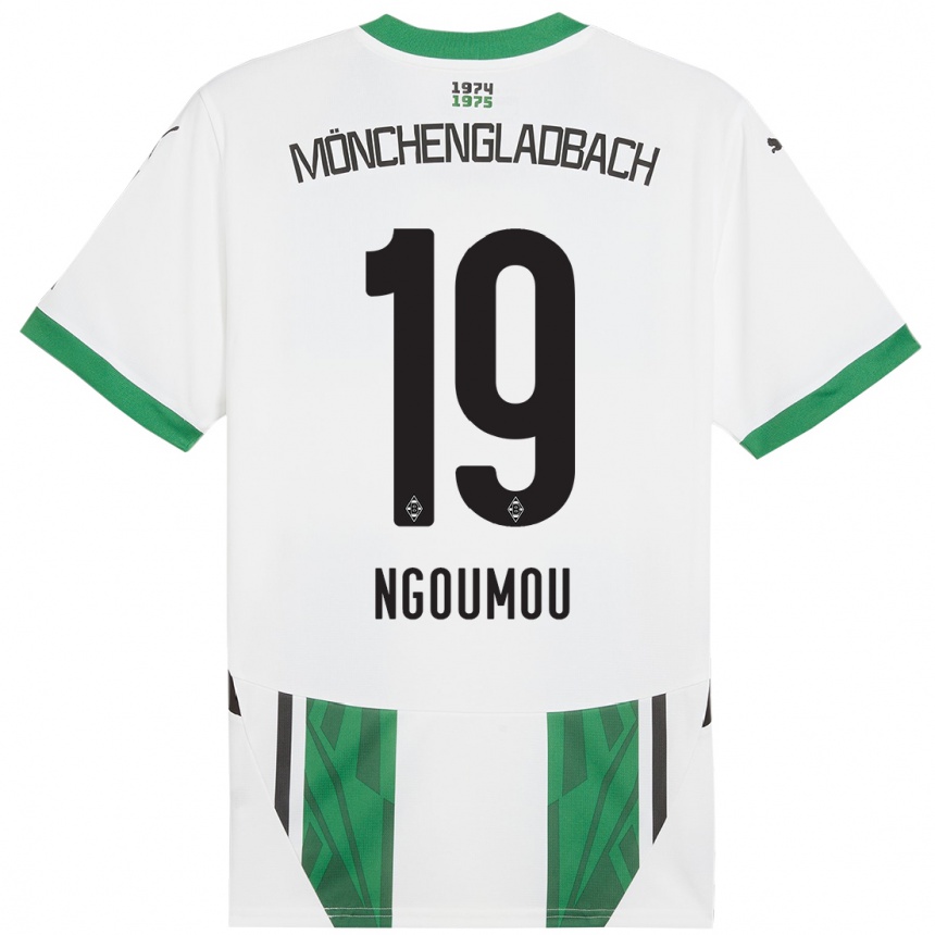 Kids Football Nathan Ngoumou #19 White Green Home Jersey 2024/25 T-Shirt Canada