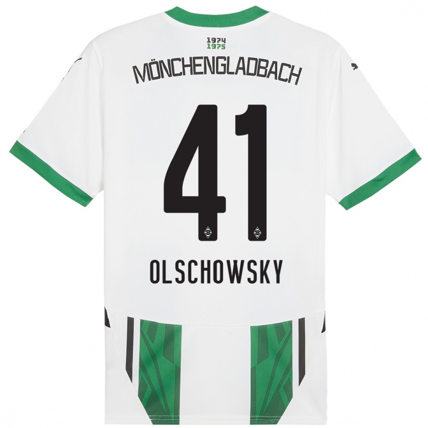 Enfant Football Maillot Jan Olschowsky #41 Blanc Vert Tenues Domicile 2024/25 Canada