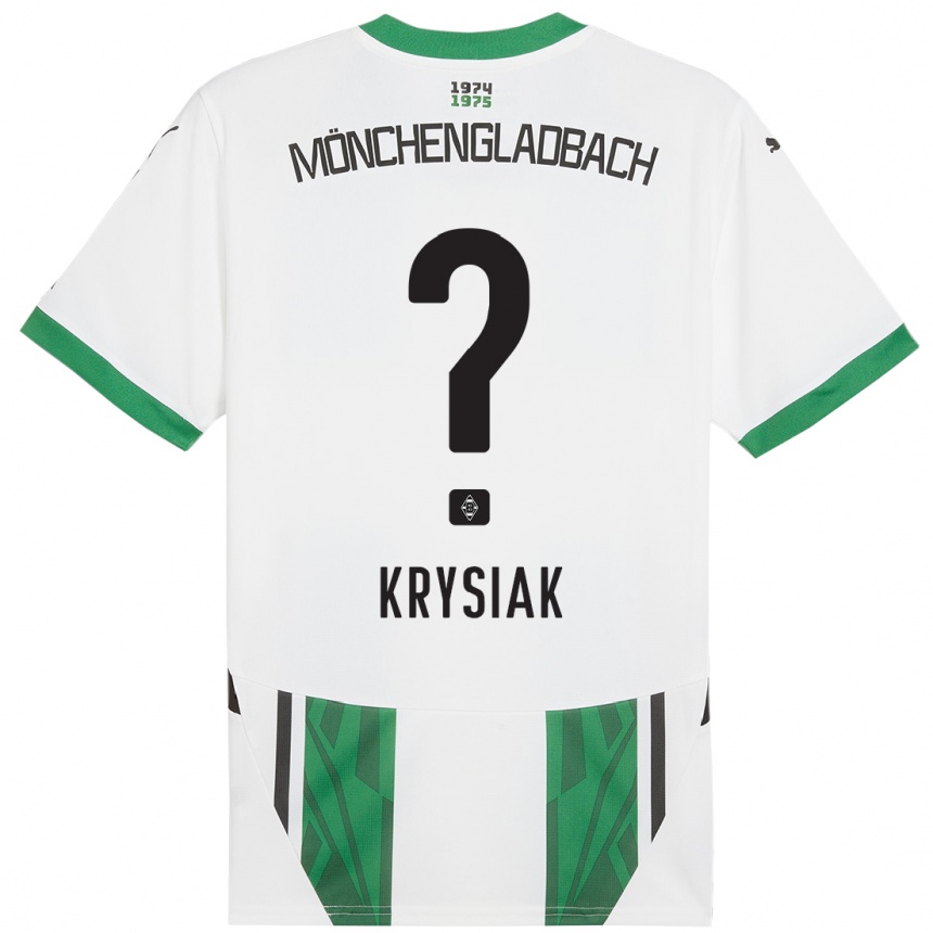 Kids Football Bartlomiej Krysiak #0 White Green Home Jersey 2024/25 T-Shirt Canada