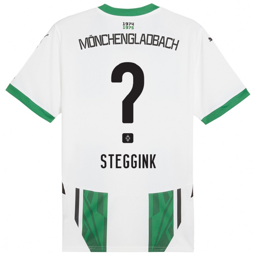 Kids Football Lennart Steggink #0 White Green Home Jersey 2024/25 T-Shirt Canada