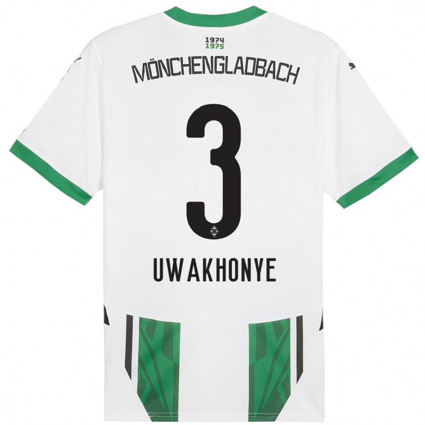 Kids Football Joshua Uwakhonye #3 White Green Home Jersey 2024/25 T-Shirt Canada