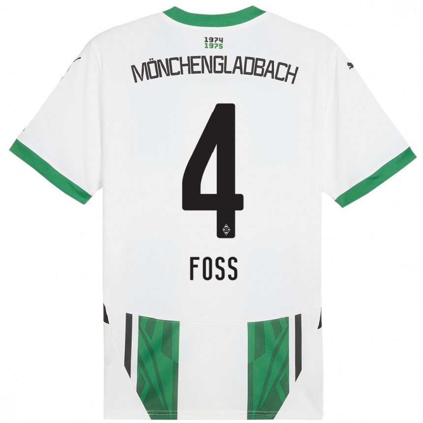 Kids Football Jonathan Foss #4 White Green Home Jersey 2024/25 T-Shirt Canada