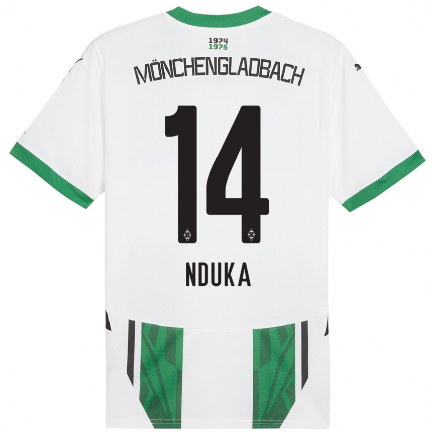 Kids Football Michael Nduka #14 White Green Home Jersey 2024/25 T-Shirt Canada