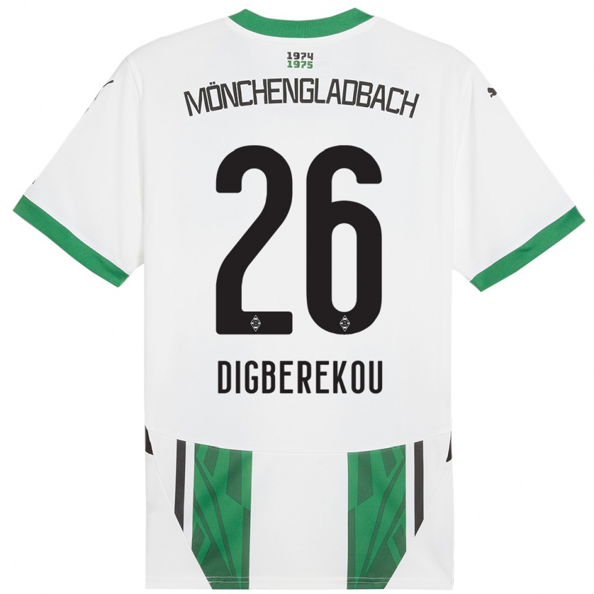 Kids Football Ibrahim Digberekou #26 White Green Home Jersey 2024/25 T-Shirt Canada