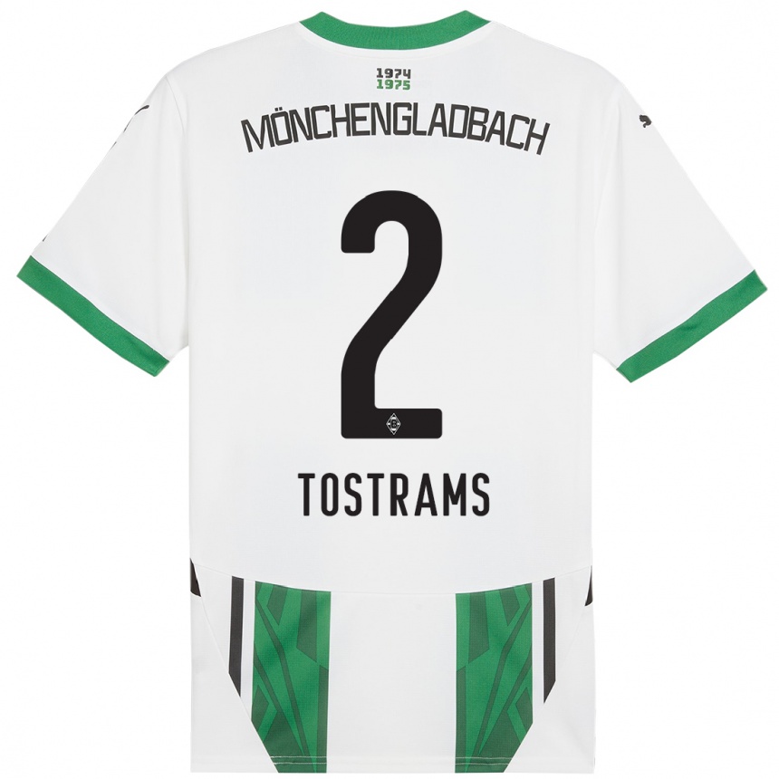 Kids Football Eva Tostrams #2 White Green Home Jersey 2024/25 T-Shirt Canada