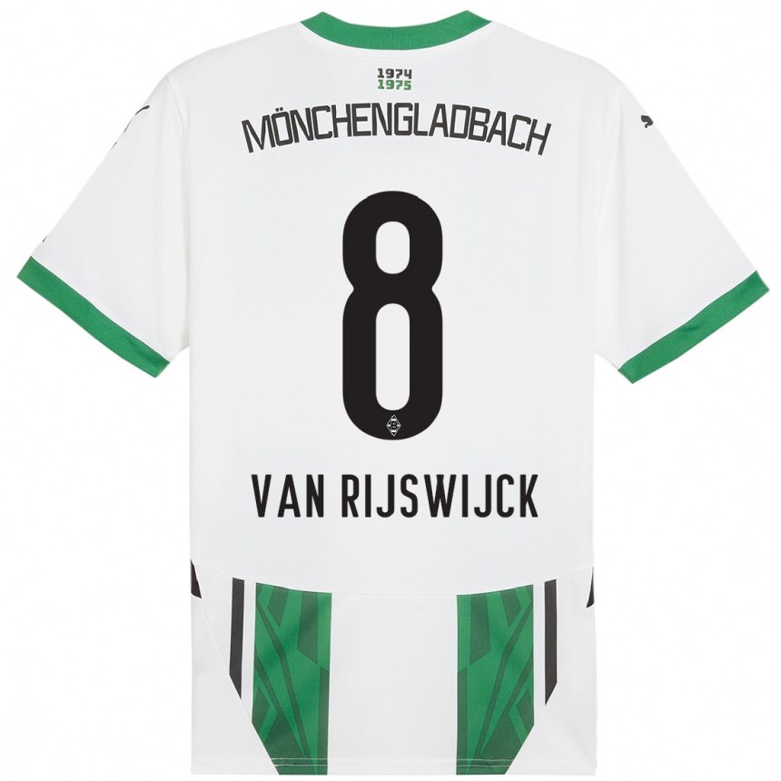 Kids Football Britt Van Rijswijck #8 White Green Home Jersey 2024/25 T-Shirt Canada