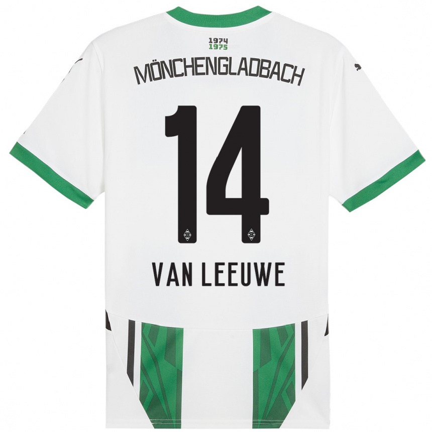 Kids Football Kyra Van Leeuwe #14 White Green Home Jersey 2024/25 T-Shirt Canada