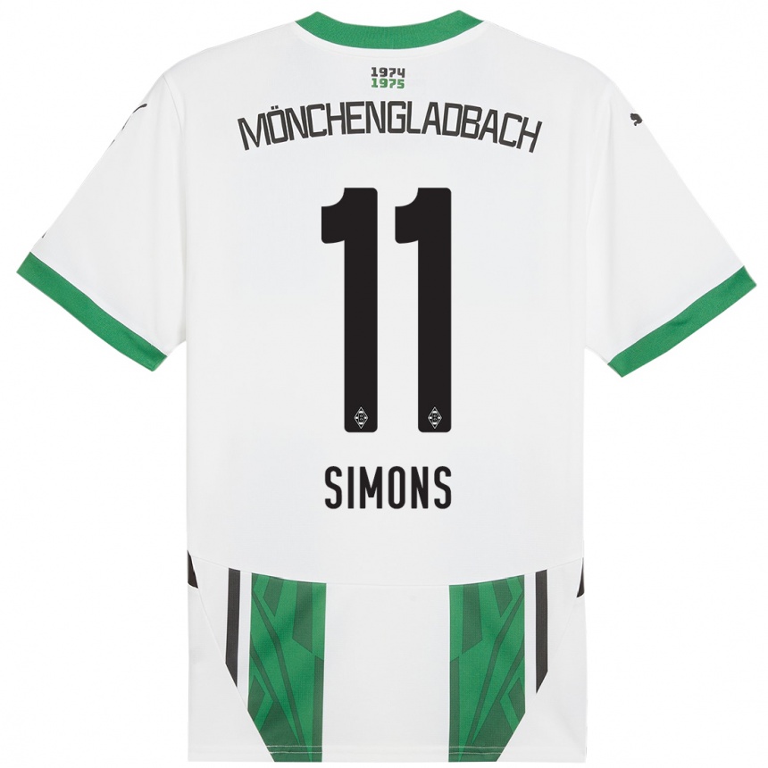 Kids Football Kelly Simons #11 White Green Home Jersey 2024/25 T-Shirt Canada